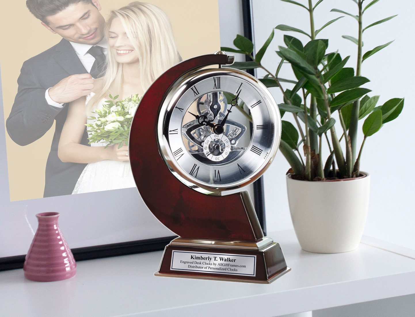 Gear Davinci Desk Clock Rotates 360 Degrees Silver Engraving Unique Table Wedding Retirement Engravable Award Service Employee Birthday Gift