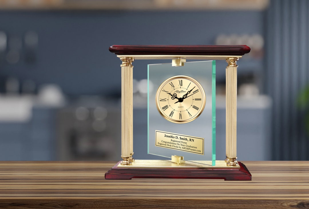 Personalized Executive Gift Desk Clock Engrave Rotating Gold Mantel ...