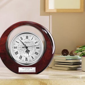 Personalized clock custom silver engraving plaque eclipse circular wood design clock birthday anniversary wedding gift love luxury award