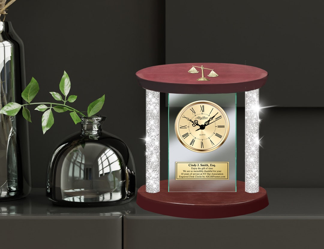 Law Office Desk Clock Luxury Attorney Home Decor Diamond Column Glass ...