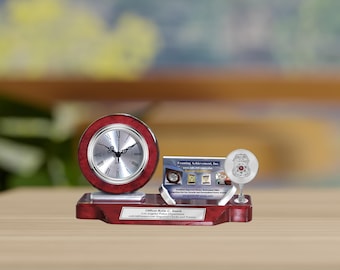 Reloj de escritorio con grabado de oficial de policía, soporte para tarjetas de presentación, placa de reconocimiento de premio de graduación escolar, regalos para agentes de la ley