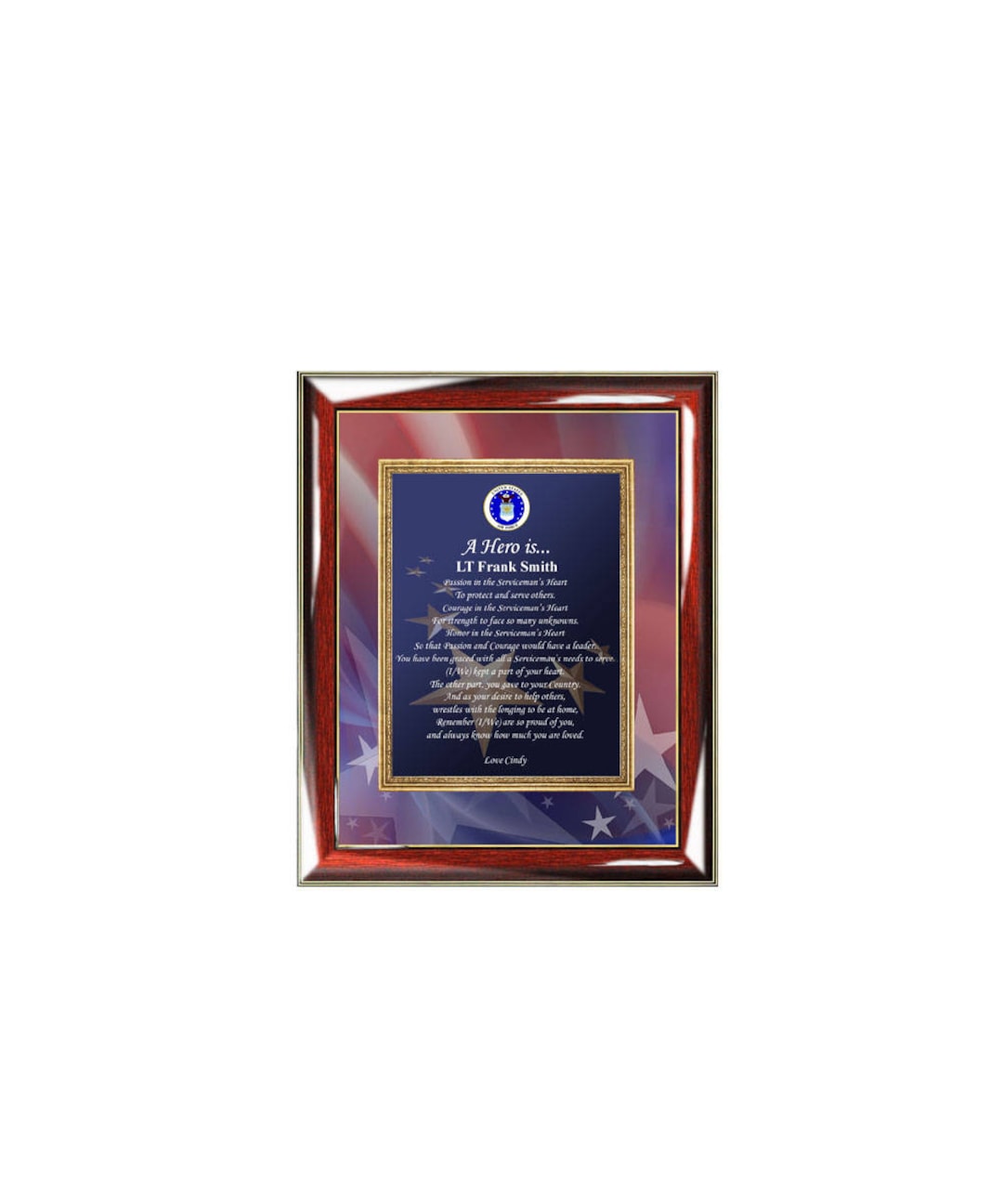 Personalized Military Photo Frame Plaque - 8x10 Engraved Armed Forces Gift, Mahogany Wood