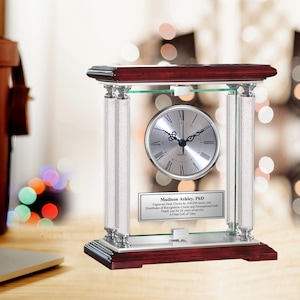 Luxury Gift for Him Her Years of Service Award Corporate Expensive Personalize Ideas Present Desk Engrave Clock Table Shelf Promotion Retire
