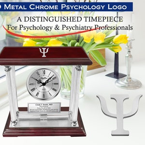 Psychology logo silver engrave glass clock congratulation graduation retirement service award psychiatrist psychologist therapist psychiatry