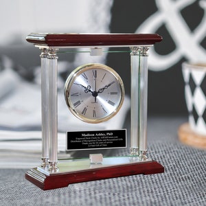 Table Personalized Glass 360 Rotating Desk Clock Etching Black Engraved Wedding Gift Anniversary Retirement Recognition Service Graduation