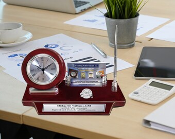 Personalized nameplate CPA desk clock promotion gift business card holder case pen etch name plate display certified public accountant gift