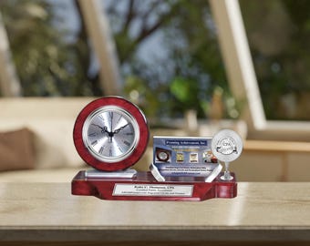 Reloj de escritorio con grabado de CPA, soporte para tarjetas de presentación, graduación escolar, premio de Contador Público Certificado, placa de reconocimiento, regalos de exhibición