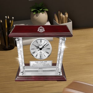 Dentistry gift idea him her dental school graduation unique personalized engraved desk clock luxury crystal diamond pillars congratulation