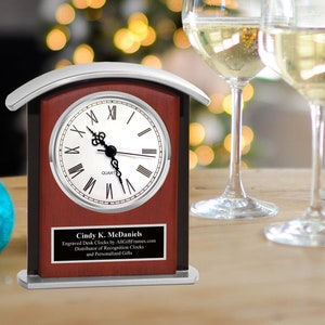 Black Engrave Plate Service Award Gift Clock Wood Silver Going Away Retire Present Friend Coworker Retirement Boss 5 10 15 20 25 30 Year