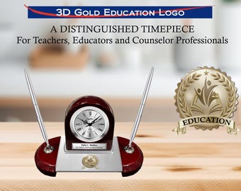 Reloj de escritorio personalizado con grabado, juego de bolígrafos, placa con nombre, premio de agradecimiento, servicio de jubilación, promoción, regalo