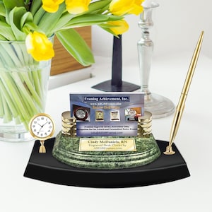 Desk Pen Card Holder Clock Set Marble Office Accessories Executive Employee Service Award Promotion School Graduation Gift Name Plate Plaque