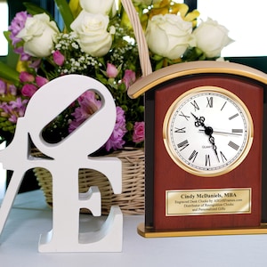 Personalized Clock Arch Gold Engrave Desk Black Glass Border Wood Retirement Service Award Present Gift Appreciation Corporate Housewarming