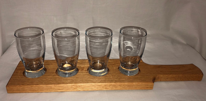 Beer Flight Set Paddle And 4 Tasting Glasses Craft Sampler Board Holder