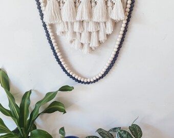 Macrame Wallhanging with Wood Bead Garland
