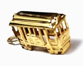 Berloque vintage de carrinho de ouro 14K, berloque de carrinho de São Francisco, pingente dimensional de bonde, 1,6 gramas, presente para ela, presente exclusivo
