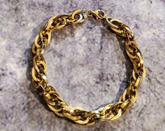 Vintage Gold Gold Chain, Milor Italy, 14K Yellow Gold Bracelet, Double Cable Chain Bracelet, Italian Gold, Unique Unisex Jewelry