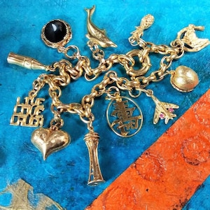 Solid Gold Vintage Charm Bracelet, Iconic Coke Bottle Charm, 18k Asian Charm, 14k Gold Rolo Bracelet, Handmade Gift, Heirloom Jewelry