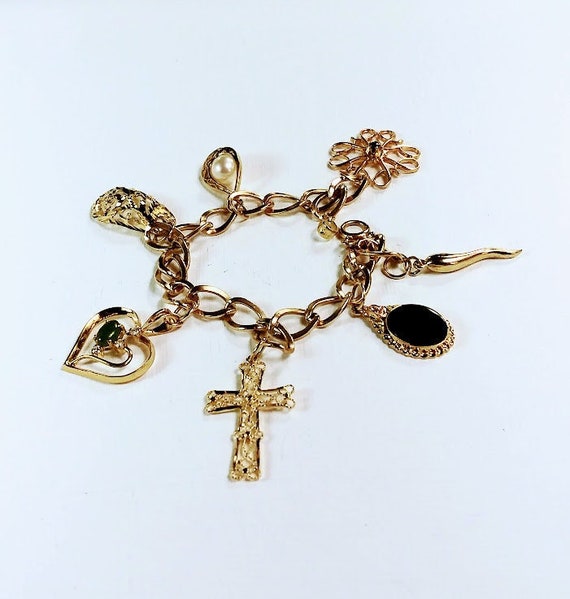14k Gold Vintage Charm Bracelet, Pearl Charm, Gift