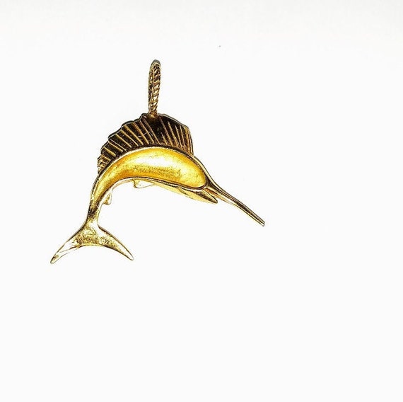 14k Gold Sword Fish Pendant, Vintage Fish Charm, … - image 3