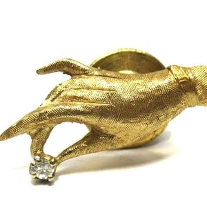 Hand Shape Brooch Pin, 14k Gold Vintage Brooch with Diamond, Gold and Diamond Pin, Valentine Day Gift ,Exquisite Jewelry, Unique Gift