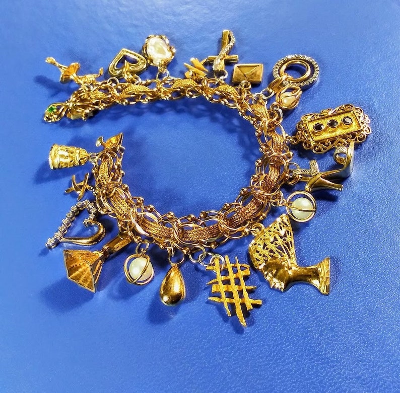 Vintage Gold Charm Bracelet, Woven Gold Bracelet, Exquisite Vintage