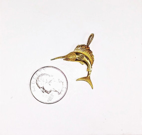 14k Gold Sword Fish Pendant, Vintage Fish Charm, … - image 5