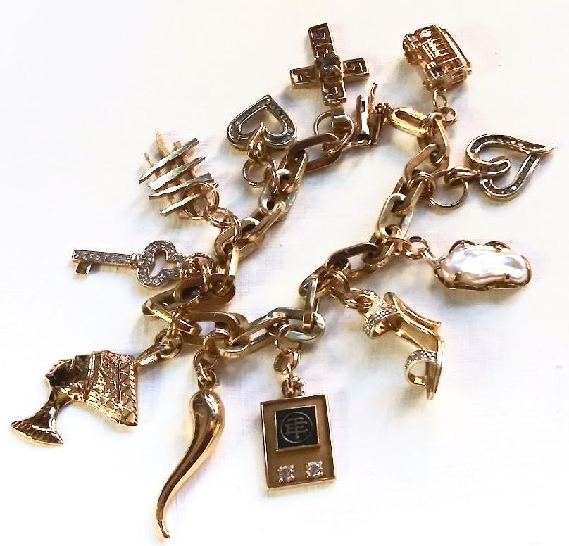 Vintage Gold Charm Bracelet, 14k & 18k Gold Charms, Rare