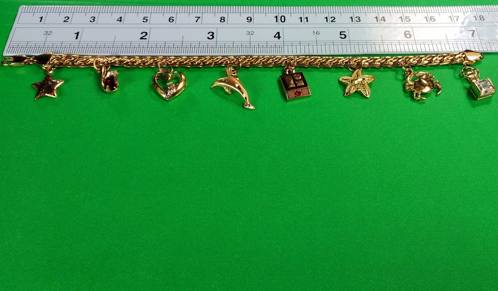 Solid Gold, Vintage Charm Bracelet, Classic 14k Gold Charm Bracelet, 13