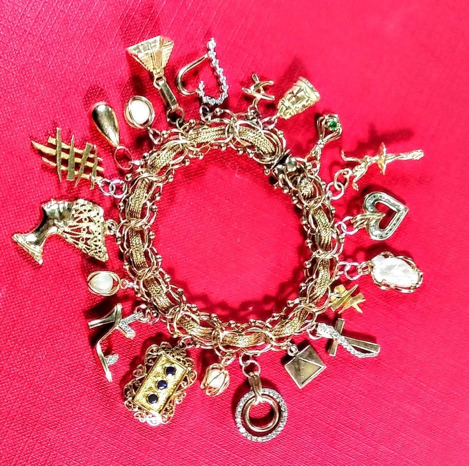 Vintage Gold Charm Bracelet, Woven Gold Bracelet, Exquisite Vintage
