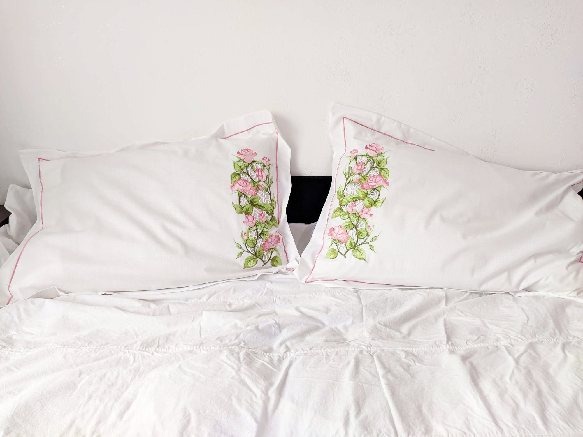 White pillowcase with flange Natural cotton pillowcase with Etsy