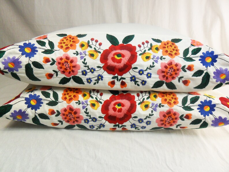 Embroidered Pillowcase Bright orange red flower pillow case Etsy