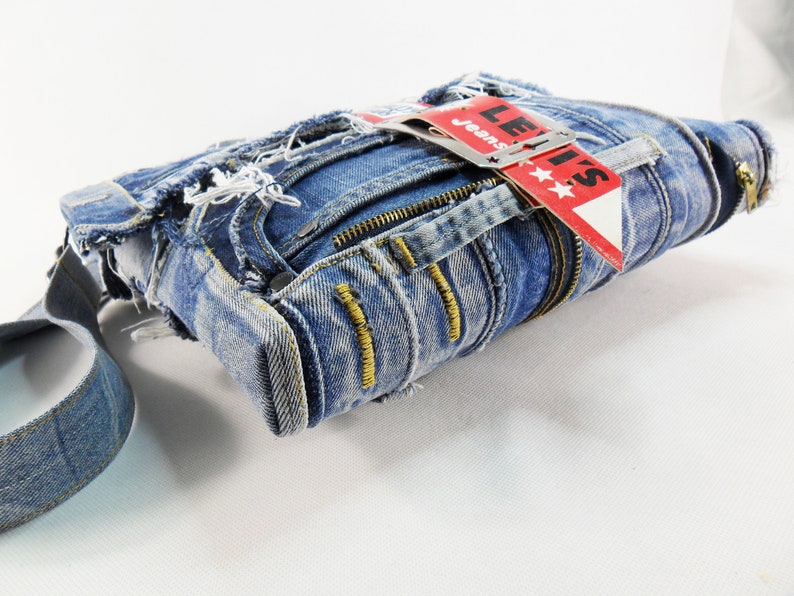Denim Upcycled bag Blue denim crossbody Jeans school bag Etsy