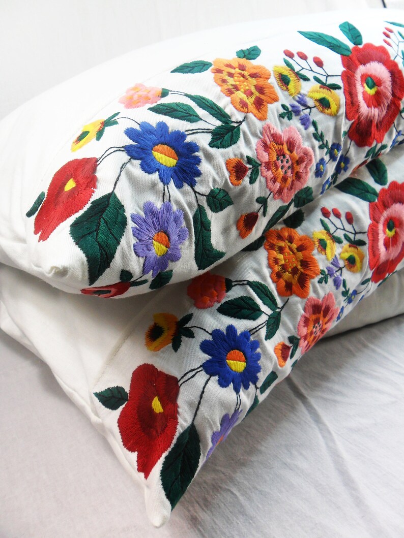 Embroidered Pillowcase Bright orange red flower pillow case Etsy