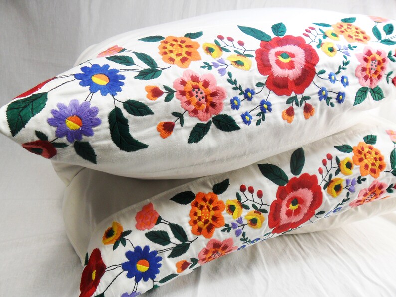 Embroidered Pillowcase Bright orange red flower pillow case Etsy