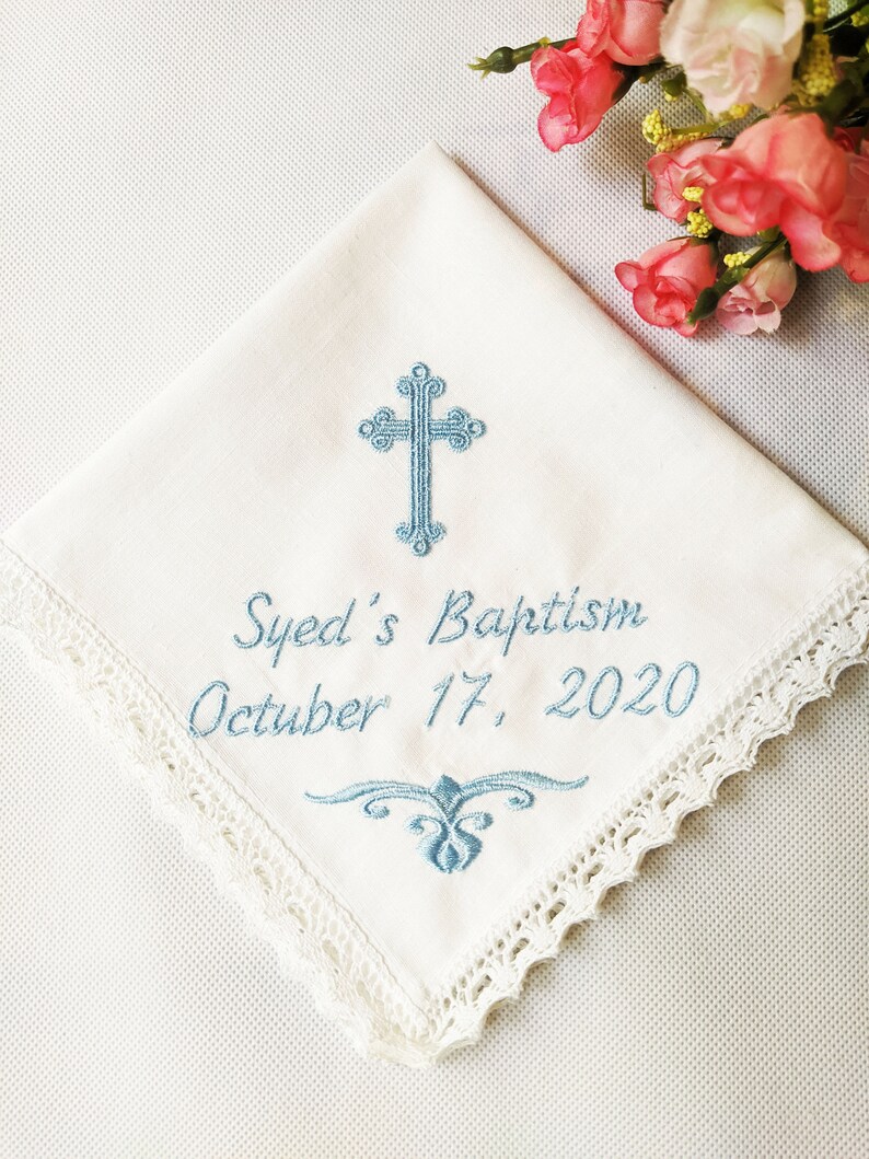 Personalized Embroidered Baptism Gift Handkerchief Baptism Etsy