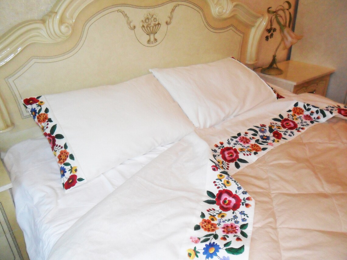 Pillowcase with embroidery White pillowcase rustic style Etsy