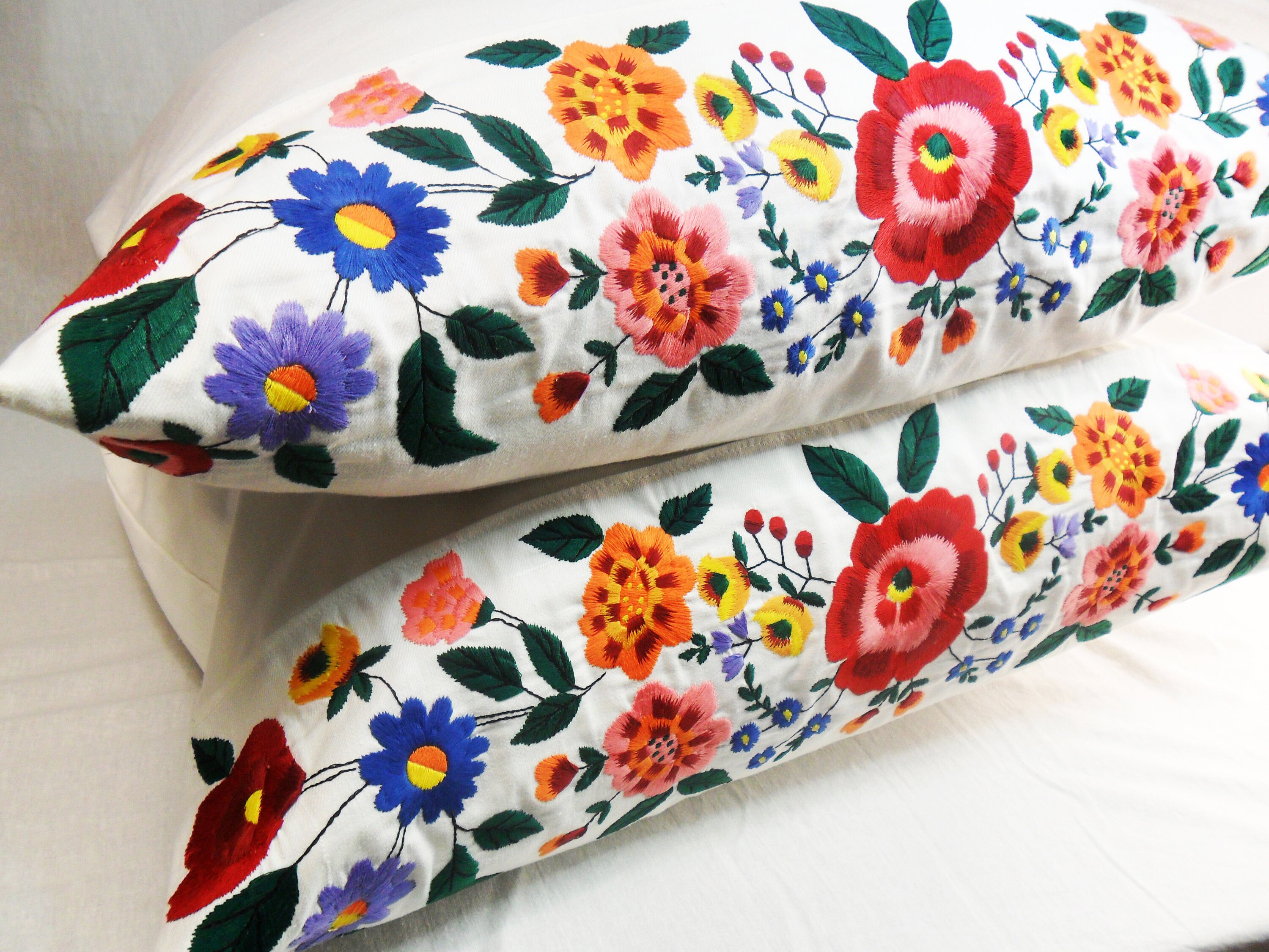 Embroidered Pillowcase Bright orange red flower pillow case Etsy