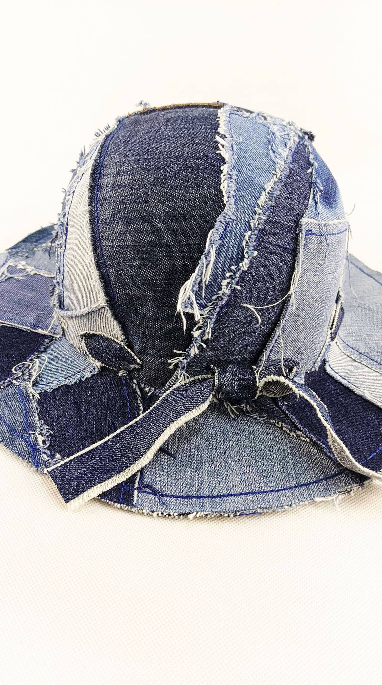 Denim Upcycled patchwork women bucket hat Wide brim hat for Etsy