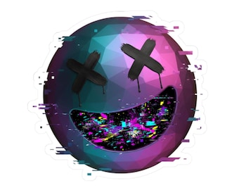 Pegatina de emoticono con fallos / Paisaje onírico, degradado ciberpunk