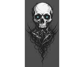 Busto de calavera con zarcillos de ojos azules brillantes / Impresión en lienzo de estilo gótico alternativo