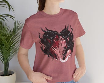Camiseta con gráfico de corazón abstracto con amor de demonio íncubo y súcubo