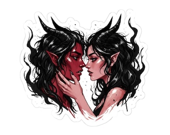 Incubus & Succubus Demon Love | Abstract Heart Kiss-Cut Sticker