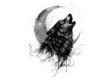 Howling Wolf Crescent Moon | Dark Ethereal Stickers