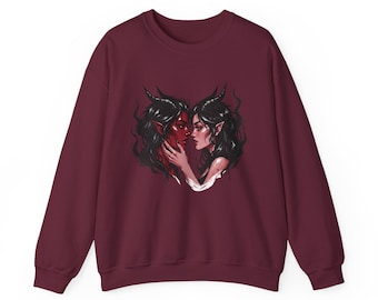 Sudadera de cuello redondo con corazón abstracto e íncubo y súcubo con amor de demonio