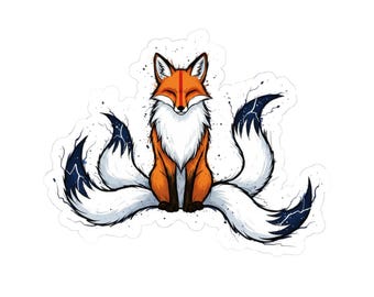 Pegatinas troqueladas de Zorro Místico / Ilustración de boceto a tinta (4 colas)