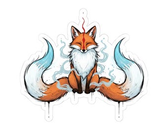 Pegatinas troqueladas de Zorro Místico / Ilustración de boceto a tinta (2 colas)