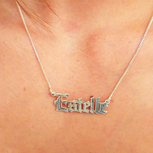 Gothic name necklace - Gothic necklace - gothic choker necklace - gothic jewelry - gothic name pendant - gothic font necklace silver