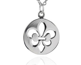 fleur de lis necklace - fleur de lis jewelry - fleur de lis pendant - fleur de lis sign pendentif fleur de lys - silver lily flower necklace