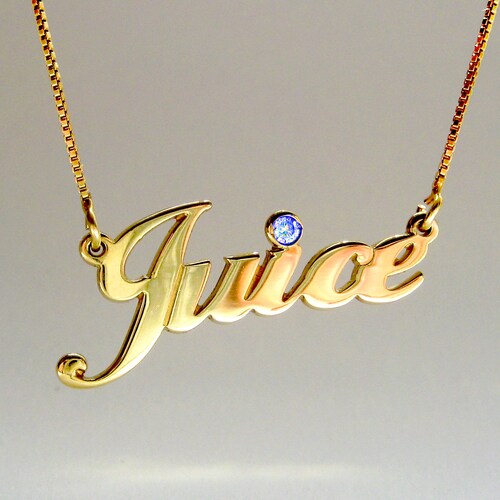18K Real Gold Plated Name Necklace With a Birtstone Gold Etsy