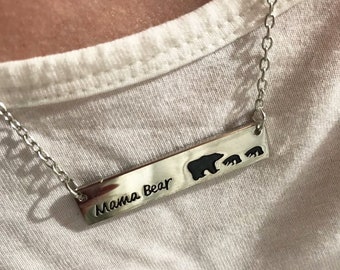 mama bear necklace sterling silver, mama jewelry, mother bear necklace